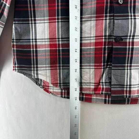 Express Shirt Mens M 15-15.5 Fitted Plaid Button Up Long Sleeve Cotton Red Gray - Picture 11 of 11